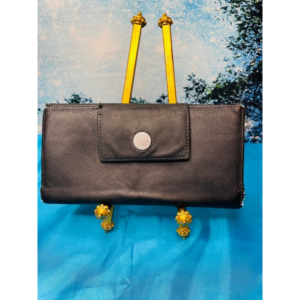 Bvlgari Wallet Black Leather Long with edge wear GUC